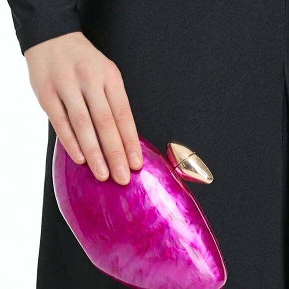 Shell Shape Acrylic Clutch Trendy Metallic Acrylic Evening Bag Shiny Egg Purses - Picture 6 of 6